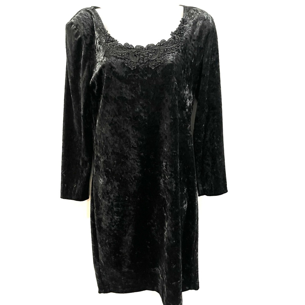 Vintage 90's Grunge Black Crushed Womens Velvet Mini Dress Whimsigoth Goth Core